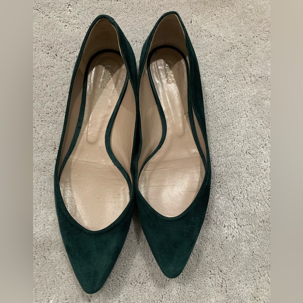 CHLOE green suede flats. Size 40